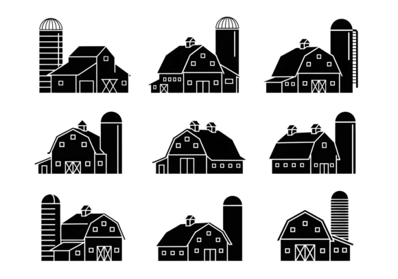 Farm Barn and Silo Icons Vector Graphics