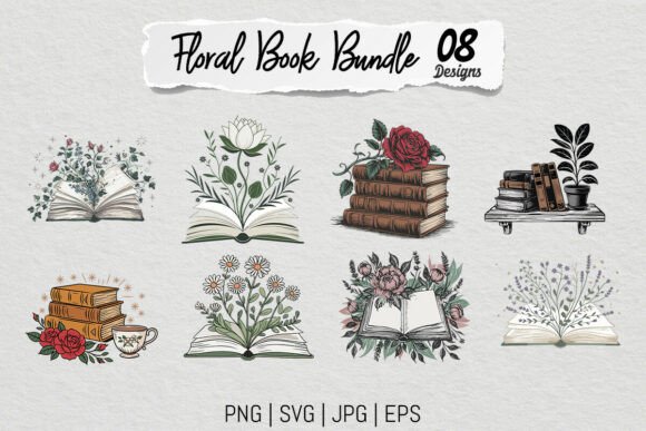 Floral Book PNG SVG Bundle for Crafts and Graphics
