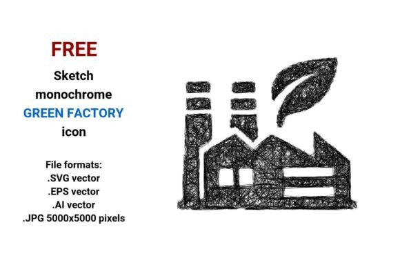 FREE Sketch Green Factory Icon for Graphics and Freebies