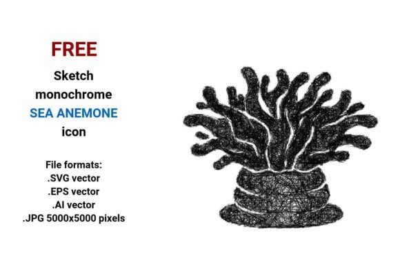 FREE Sketch Sea Anemone Icon for Graphics and Freebies