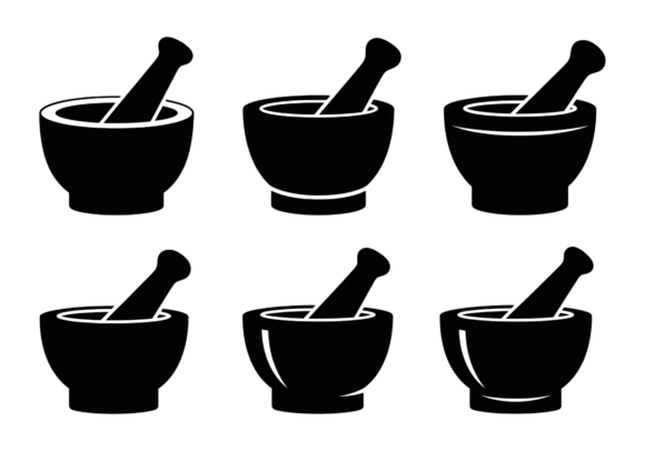 Mortar and Pestle Icons Set: Graphics for Crafts