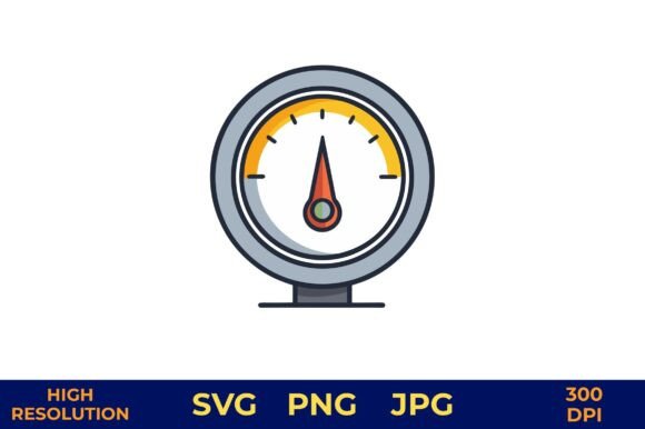 Oil Pressure Gauge Vector Icon in Yellow: Graphics & Freebies for Digital Sellers